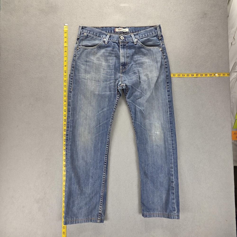 Vintage Levis 504 Jeans Mens Blue Straight Engineered Altered Hem Fits 33x28
